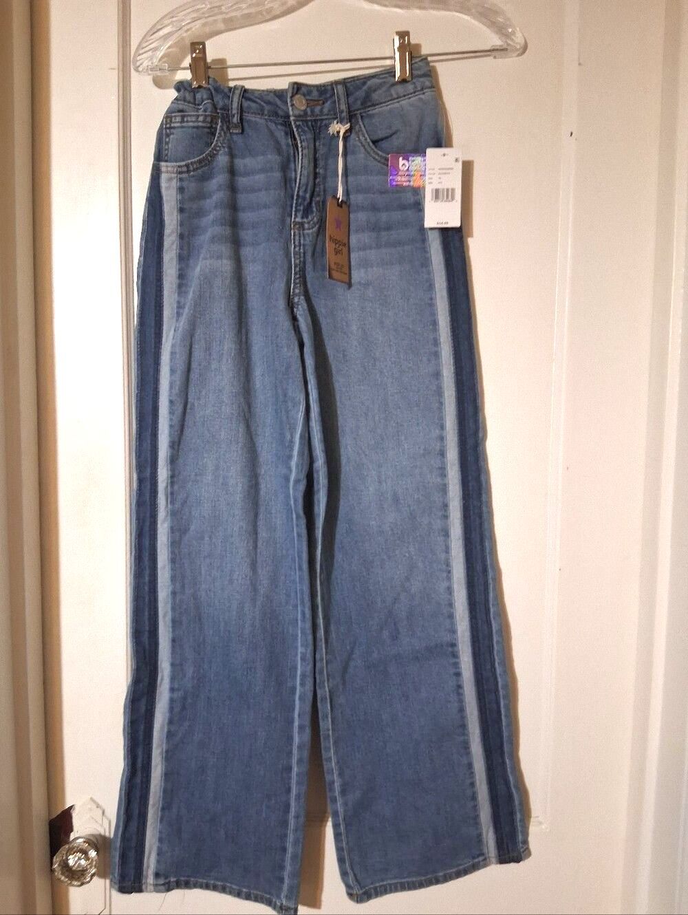 Hippie Girl NWT High Rise Wide Leg Jeans Medium Wash Side Stripe Size 10 - Picture 3 of 13